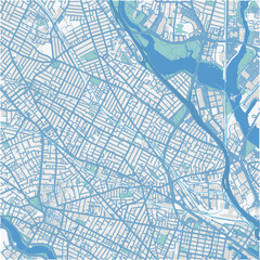 Map of Somerville in Massachusetts in a professional blue style. Contains layered vector with roads water, parks, etc.