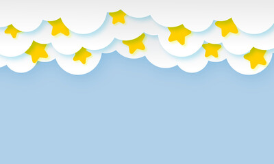 Beautiful paper cut white clouds and star