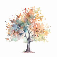 serene watercolour tree with pastel falling leaves