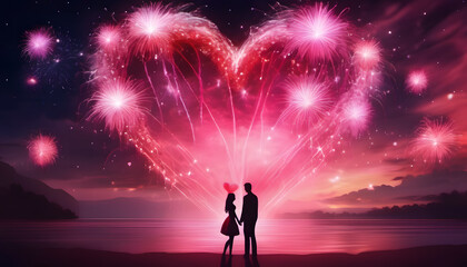 Sparkling Heart-Shaped Fireworks Display