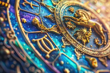 Astrological composition with zodiac circle in signs and symbols