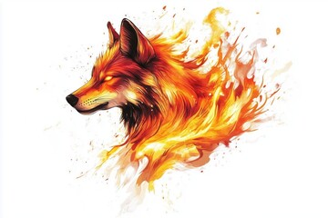 Naklejka premium Dynamic wolf with glowing orange fur