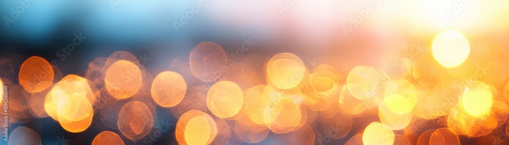 Poster a vibrant image of blurred lights, creating a warm and dreamy atmosphere with bokeh effects that evo