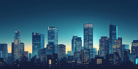 Obraz premium Modern City Skyline with Office Buildings and Drone View at Sunset