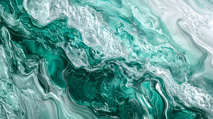 Naklejka premium Abstract Emerald Green and White Swirling Texture with Intricate Liquid Flow Patterns and Dynamic Artistic Vibes