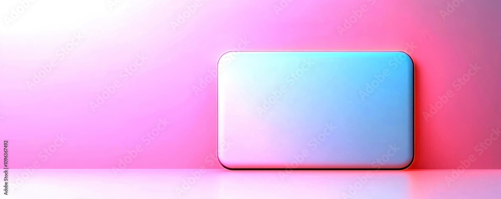 Poster a minimalist design featuring a soft gradient rectangle on a vibrant pink background, creating a ser