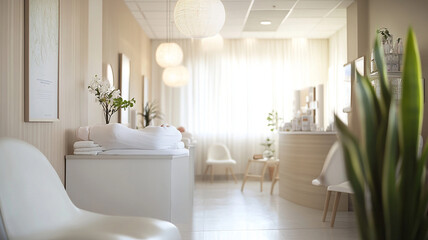 Fototapeta premium tranquil spa interior with soft lighting and calming decor