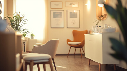 Fototapeta premium cozy interior of modern waiting room with stylish furniture and plants