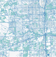 Map of Canton in Michigan in a professional blue style. Contains layered vector with roads water, parks, etc.