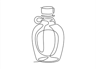 Continuous one line drawing of Virgin olive oil in the glass bottle line art drawing vector illustration.