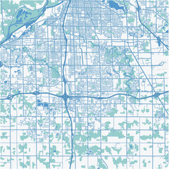 Map of Kentwood in Michigan in a professional blue style. Contains layered vector with roads water, parks, etc.