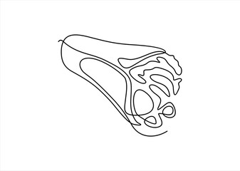 Single continuous line drawing stylized Mexican burritos shop logo label. Emblem fast food restaurant concept. Modern one line draw design vector graphic illustration for cafe or food delivery service