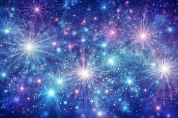 Obraz premium A sparkling galaxy-inspired background with glittering stars in a mesmerizing blend of purple and blue tones. Perfect for creative or sci-fi designs. Generative AI