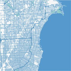 Map of Saint Clair Shores in Michigan in a professional blue style. Contains layered vector with roads water, parks, etc.