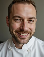 Obraz premium Portrait of smiling chef showing confidence and happiness in kitchen