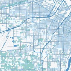 Map of Taylor in Michigan in a professional blue style. Contains layered vector with roads water, parks, etc.