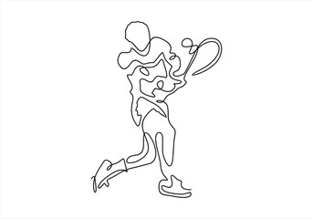 Continuous line tennis player. One lines draw design vector illustration.
