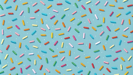 Trendy pattern of colorful sprinkles for background of design banner, poster, flyer, card, postcard, cover, brochure over pink. flat lay of colorful sprinkles over white background, festive decoration