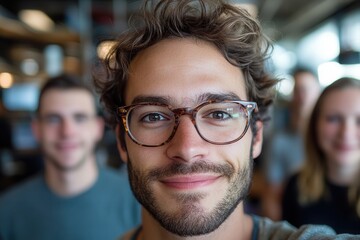 Fototapeta premium Young Coworkers Enjoying a Casual Selfie Moment