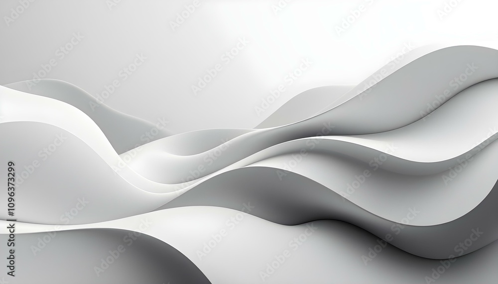 Poster this minimalist abstract background features. fluid smooth curves and waves in a monochrome grayscal