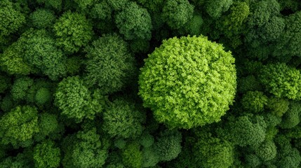 Aerial View of a Lush Green Forest Canopy in Bright Summer Light Showcasing Diverse Trees and Vibrant Foliage