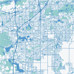 Map of Apple Valley in Minnesota in a professional blue style. Contains layered vector with roads water, parks, etc.