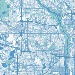 Map of Brooklyn Park in Minnesota in a professional blue style. Contains layered vector with roads water, parks, etc.