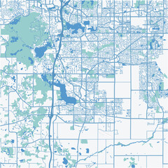 Map of Lakeville in Minnesota in a professional blue style. Contains layered vector with roads water, parks, etc.