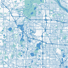 Map of Maple Grove in Minnesota in a professional blue style. Contains layered vector with roads water, parks, etc.