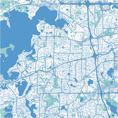 Map of Minnetonka in Minnesota in a professional blue style. Contains layered vector with roads water, parks, etc.