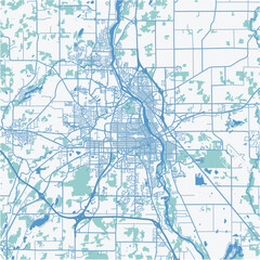 Map of Saint Cloud in Minnesota in a professional blue style. Contains layered vector with roads water, parks, etc.