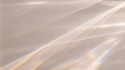 Sunlight background, abstract backdrop with light and shadow, glare and shine on paper texture, rainbow flare. Organic drop diagonal shadow caustic effect with rainbow refraction of light on a white w