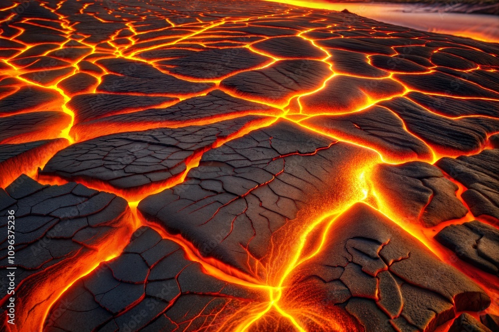 Canvas Prints molten lava flowing through earth cracks with dynamic texture