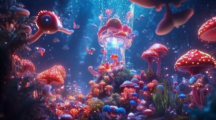 Fototapeta premium Enchanting Underwater Mushroom Kingdom A Fantasy Digital Art Scene