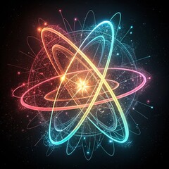 Neon Quantum Symbol with Digital Lines