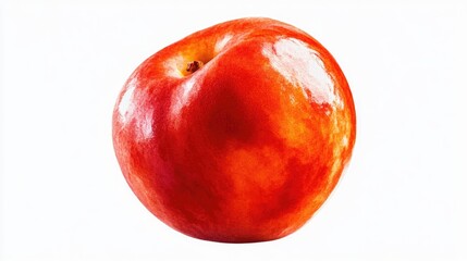 Vibrant red apple with a glossy skin, showcasing its round shape and slight blemishes, isolated on a clean white background.