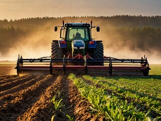 combine harvester working in the field