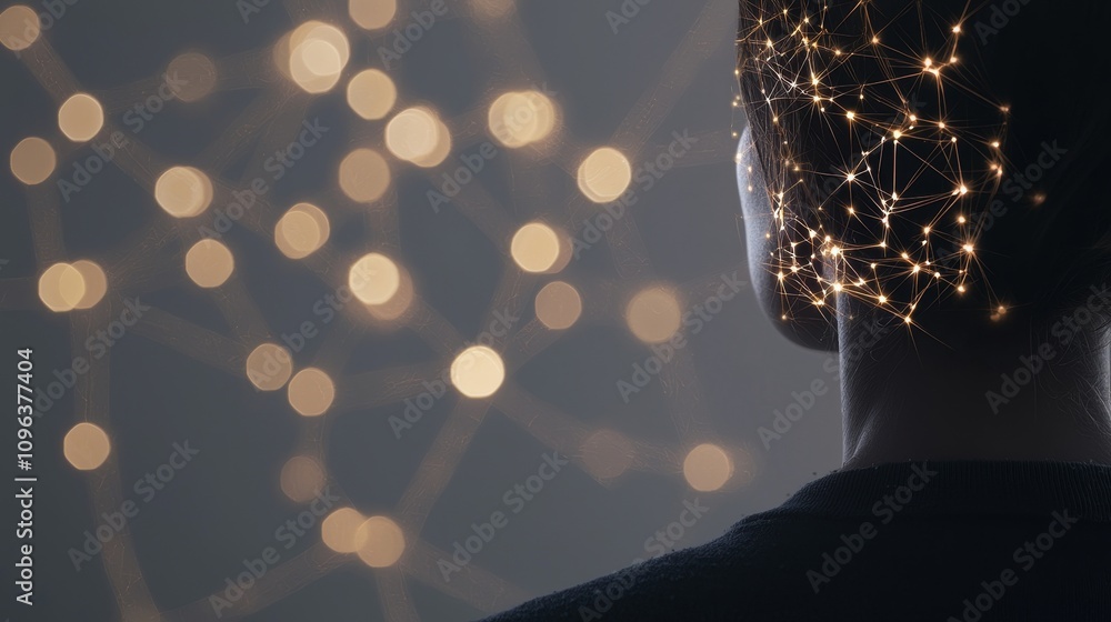 Aufkleber concept of artificial intelligence technology visualized as neural network connections on human head