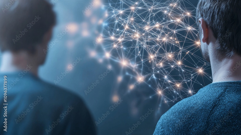 Poster futuristic scene depicting ai collaboration among developers in a tech-driven environment