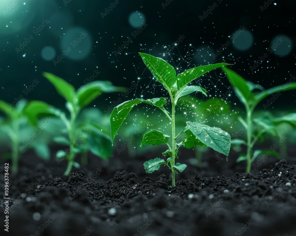 Poster bright and lush agricultural field with advanced sensors for enhanced crop monitoring and growth ana