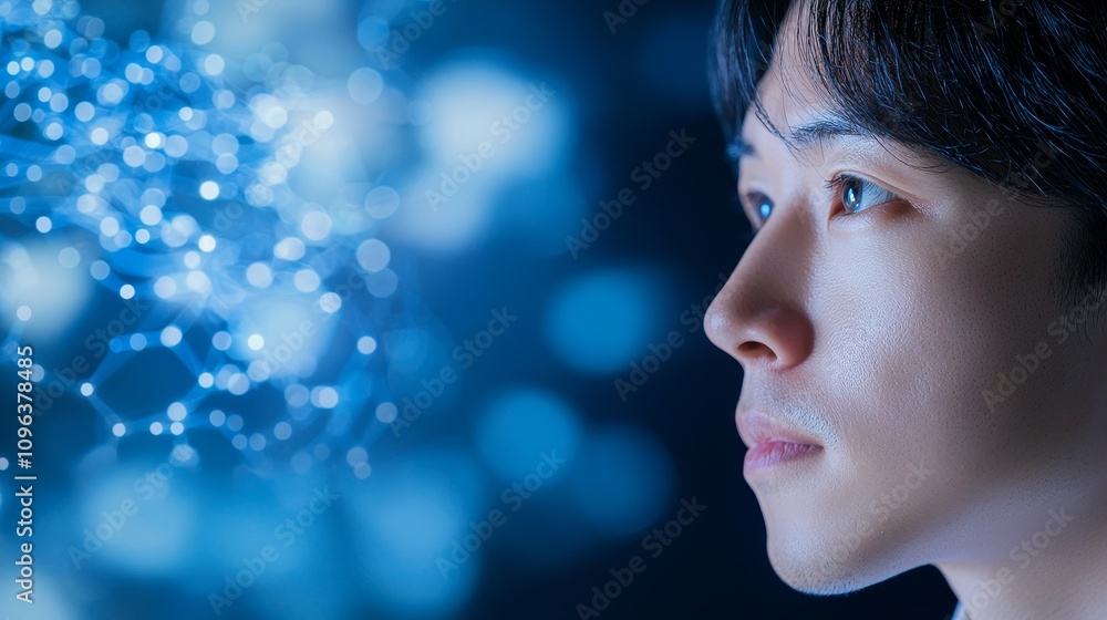 Poster focused young developer exploring ai-driven technology for efficient voice applications in a modern 