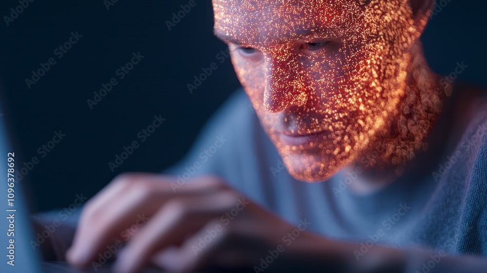Aufkleber glowing humanoid representation of ai helper engaging in digital interaction with modern technology