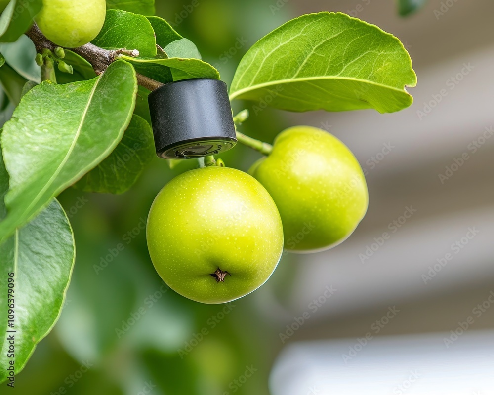 Poster ai powered monitoring station analyzing real-time data on apple fruits for agricultural insights and
