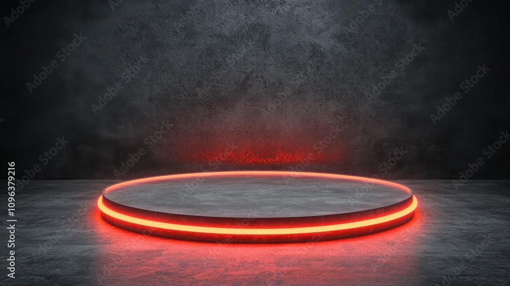 Poster anti tracking technology concepts. a circular platform illuminated by a glowing red light against a 