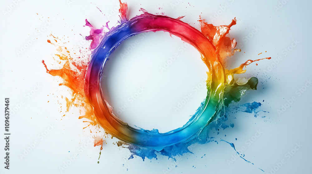 Poster color splash in circular shape with vibrant hues and dynamic graphic design elements