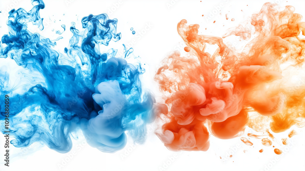 Poster ink smoke swirling in vibrant blue and orange hues creating abstract dynamic patterns and textures