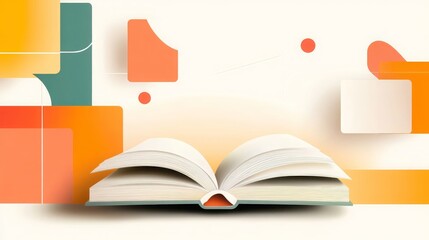 Fototapeta premium Open Book Minimalist Illustration Abstract Shapes Background Knowledge Education Reading