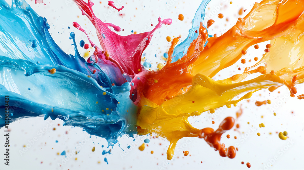 Poster paint splashes and color splash creating a vibrant paint explosion in dynamic motion art style