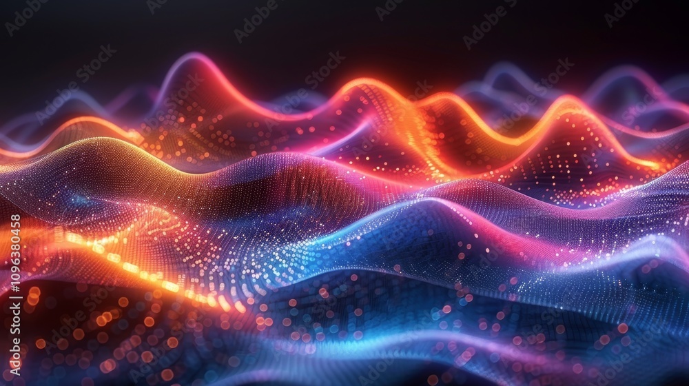 Poster colorful abstract waves with glowing patterns create a vibrant visual experience at night