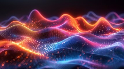 Fototapeta premium Colorful abstract waves with glowing patterns create a vibrant visual experience at night